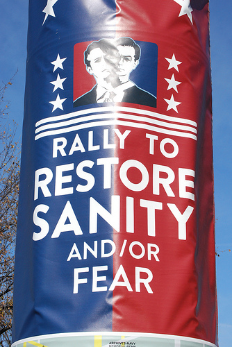 Rally to Restore Sanity and/or Fear banner by Kelly McCarthy