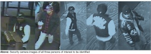 Security camera images of three suspects by Toronto Police Service